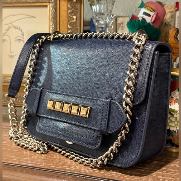 Furla Navy Blue Crossbody with Gold Tone Studs EUC - Picture 11 of 16